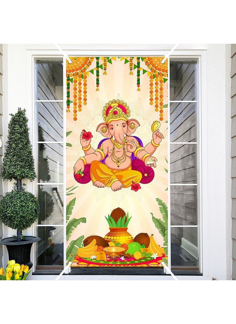Ticuenicoa Ticuenicoa India Pooja Traditional Door Banner Decorations Ganesha Ganesh Puja Ganpati Pooja Mehndi Porch Signs Banners Party Decorations Indoor Outdoor Yard Home Door Cover Decor  - Image 2