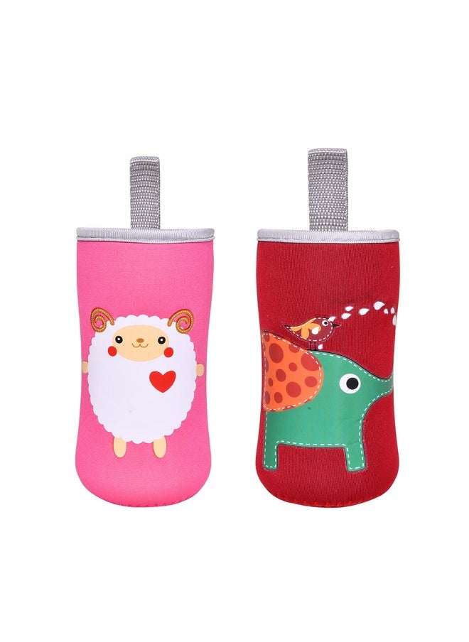 The Little Lookers ? Cute Animated Patterned Soft Stretchable Baby Feeding Bottle Cover With Easy To Hold Strap For 120Ml 150Ml 240Ml (Sheep & Elephant Pack Of 2)  - Image 1