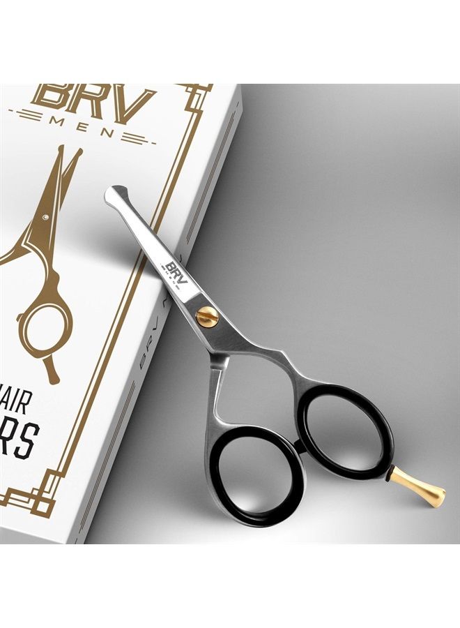 German Steel Rounded-Tip Scissors, 4.2" - Hammer Forged 100% Stainless Steel - Beard, Mustache, Nose Hair, Ear Hair Trimming - Professional Grooming Scissors - 4.2" (Silver)
