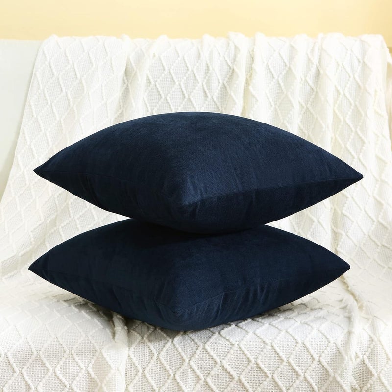 Jeneoo Decorative Navy Blue Throw Pillow Covers Rustic Farmhouse Super Soft Square Chenille Comfy Solid Cushion Couch Cases for Sofa Bedroom Chair (Set of 2, 18 x 18 Inches) - Image 4
