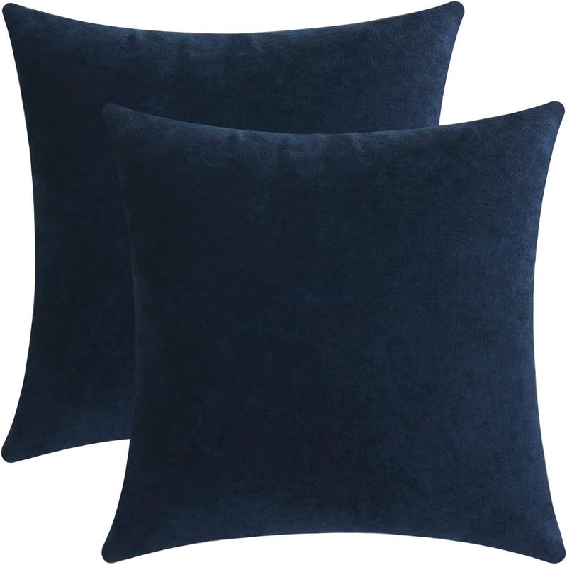 Jeneoo Decorative Navy Blue Throw Pillow Covers Rustic Farmhouse Super Soft Square Chenille Comfy Solid Cushion Couch Cases for Sofa Bedroom Chair (Set of 2, 18 x 18 Inches) - Image 1