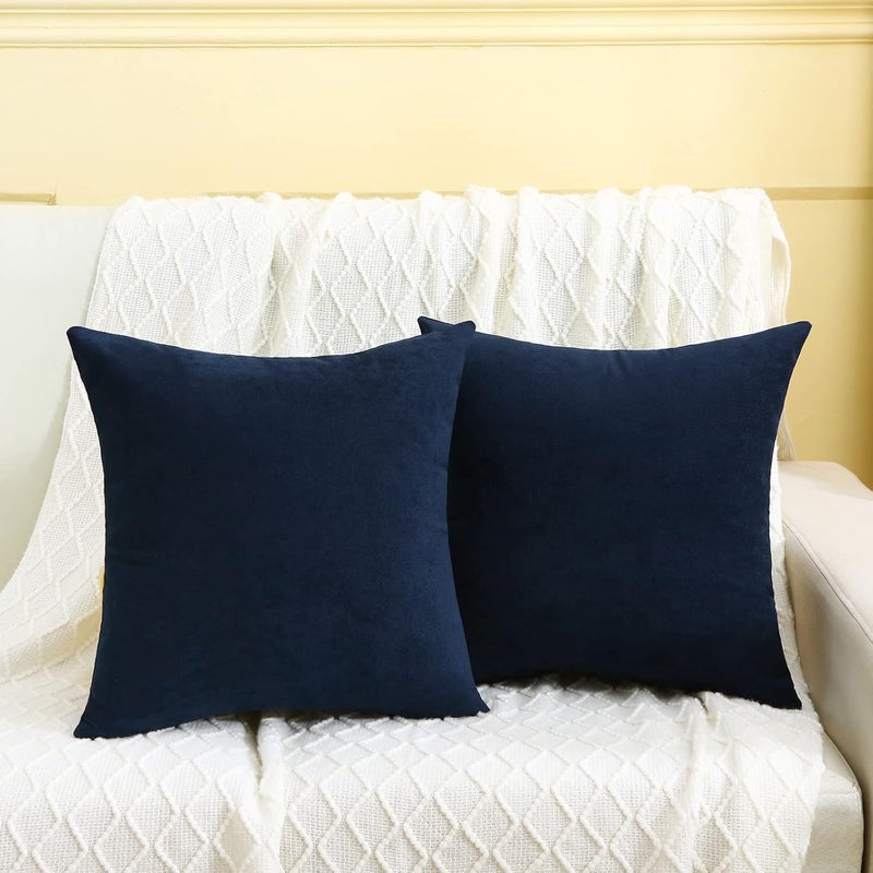 Jeneoo Decorative Navy Blue Throw Pillow Covers Rustic Farmhouse Super Soft Square Chenille Comfy Solid Cushion Couch Cases for Sofa Bedroom Chair (Set of 2, 18 x 18 Inches) - Image 3