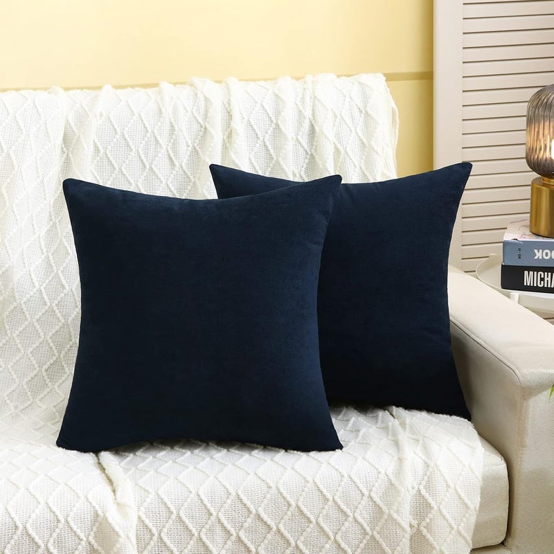 Jeneoo Decorative Navy Blue Throw Pillow Covers Rustic Farmhouse Super Soft Square Chenille Comfy Solid Cushion Couch Cases for Sofa Bedroom Chair (Set of 2, 18 x 18 Inches) - Image 2
