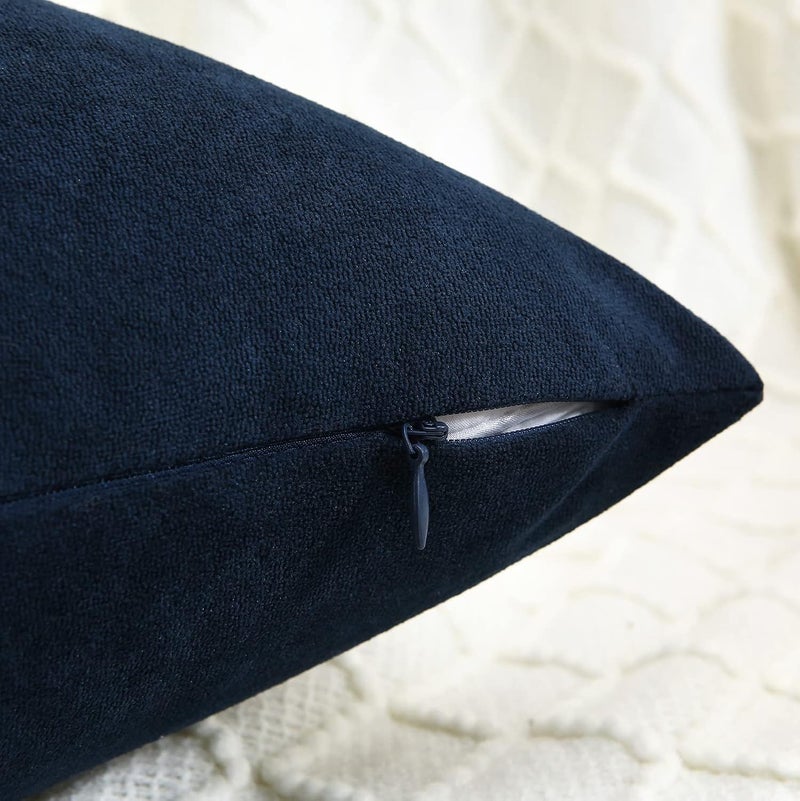 Jeneoo Decorative Navy Blue Throw Pillow Covers Rustic Farmhouse Super Soft Square Chenille Comfy Solid Cushion Couch Cases for Sofa Bedroom Chair (Set of 2, 18 x 18 Inches) - Image 5