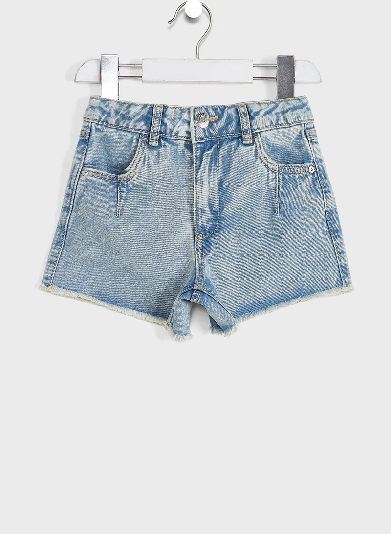 Ovs Kids Frayed Hem Light Wash Denim Shorts