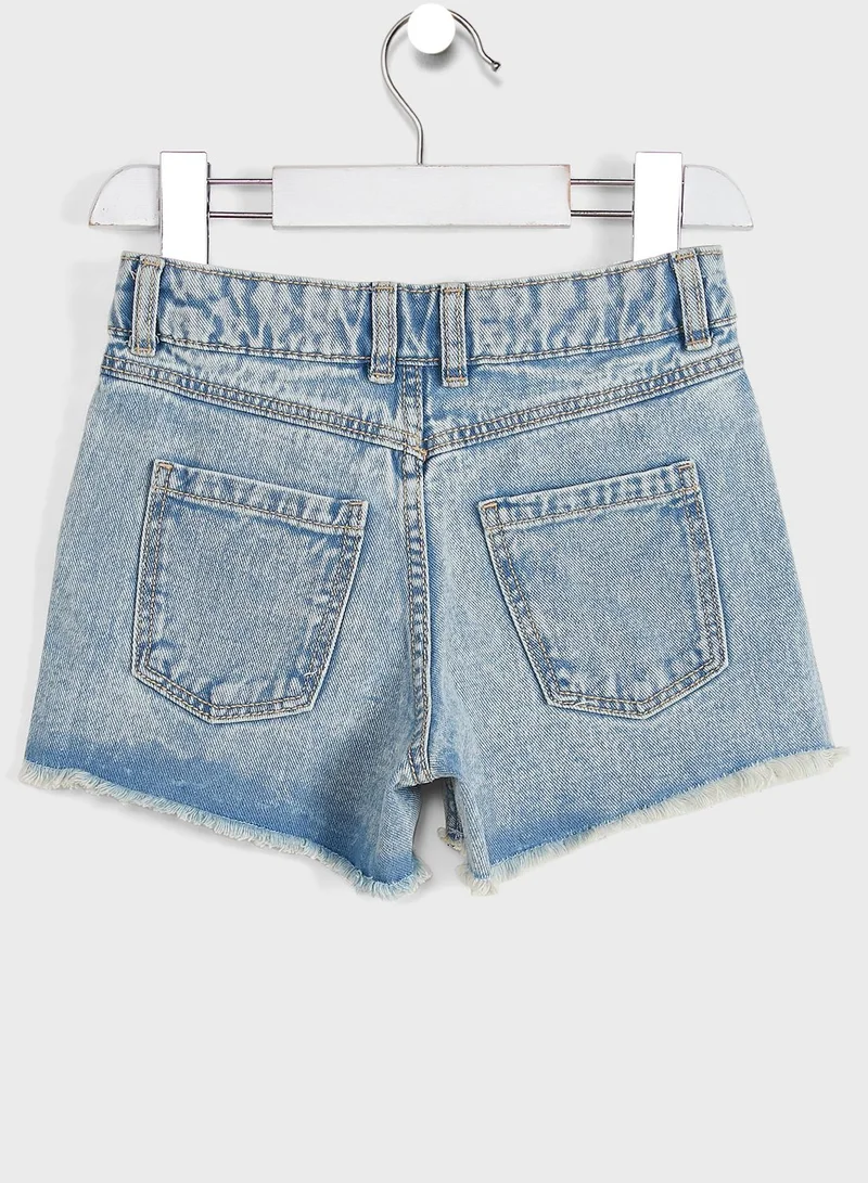 Ovs Kids Frayed Hem Light Wash Denim Shorts