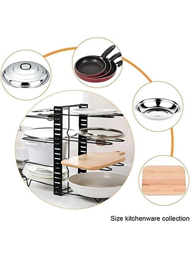 Eesyy Adjustable Pot Pan Organizer Rack Pot Holder Cookware Pot Lid Rack With 3 Diy Methods U Shape Groove 8 Tiers Pan Organizer Holder Black - Image 2