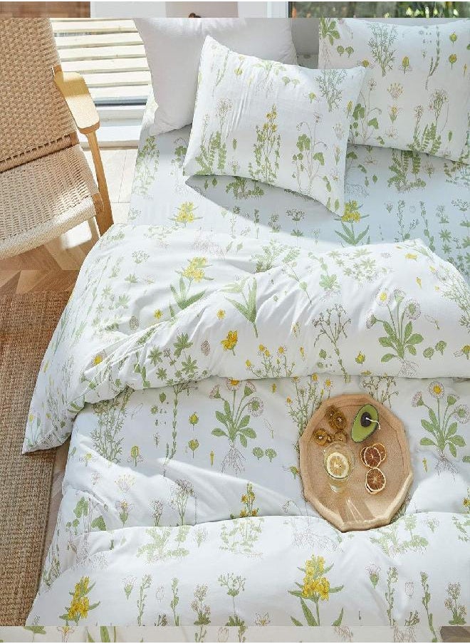 Joyreap Joyreap 3pcs Botanical Comforter Set Full/Queen, Flowers n Leaves Print on Green Tint, Smooth Soft Microfiber Bedding Comforter Set for All Season, 1 Comforter n 2 Pillow Shams, 90x90 inches  - Image 2