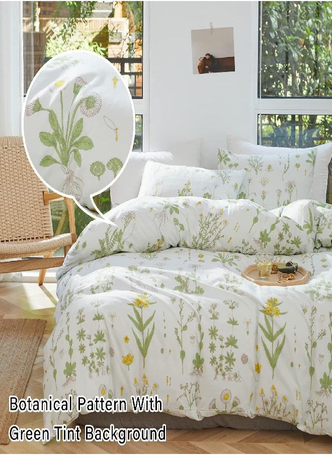 Joyreap Joyreap 3pcs Botanical Comforter Set Full/Queen, Flowers n Leaves Print on Green Tint, Smooth Soft Microfiber Bedding Comforter Set for All Season, 1 Comforter n 2 Pillow Shams, 90x90 inches  - Image 1