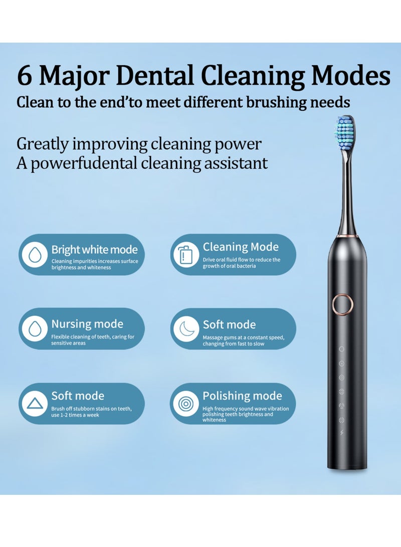 Fanski Electric Toothbrush, Sonic Toothbrush with 8 Brush Heads Ultra Sonic Motor 6 Modes, Rechargeable, IPX7 Waterproof, Electric Toothbrush for Adults and Teenagers - Image 2