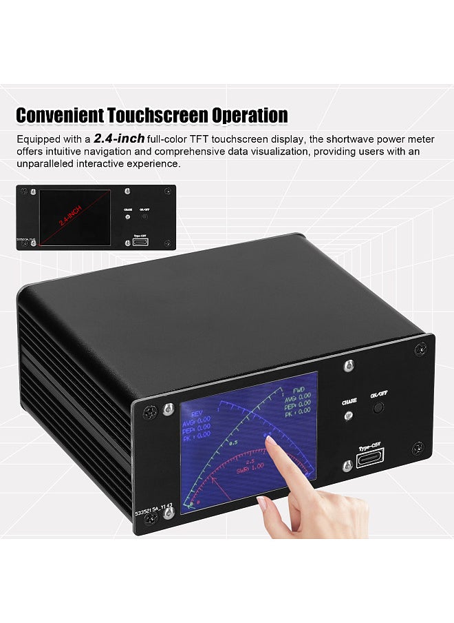 Generic Full Touchscreen Shortwave Power Meter Portable Standing-waves Meter with Over Voltage Standing Waves Ratio Alarm Support AVG Time Adjustment Function  - Image 3