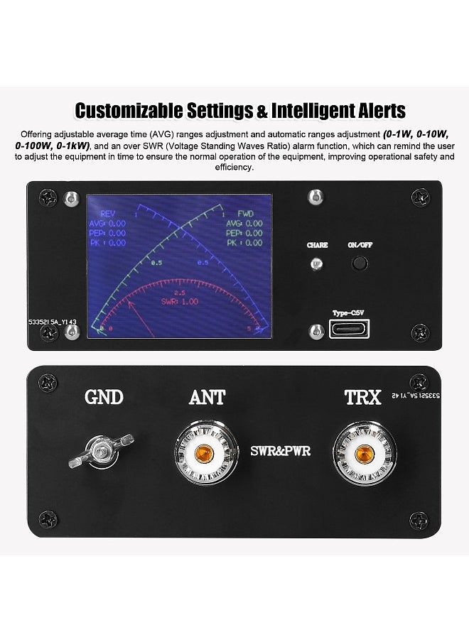 Generic Full Touchscreen Shortwave Power Meter Portable Standing-waves Meter with Over Voltage Standing Waves Ratio Alarm Support AVG Time Adjustment Function  - Image 5