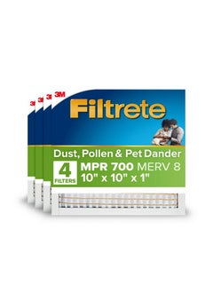 FILTRETE Filtrete 10x10x1 AC Furnace Air Filter, MERV 8, MPR 700, Tough on Pollen, Easy on Airflow, 3-Month Pleated 1-Inch Electrostatic Air Cleaning Filter, 4-Pack (Actual Size 9.813 x 9.813 x 0.8125 in ) 