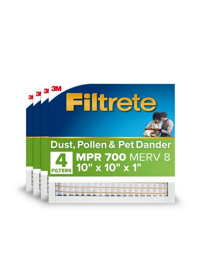 FILTRETE Filtrete 10x10x1 AC Furnace Air Filter, MERV 8, MPR 700, Tough on Pollen, Easy on Airflow, 3-Month Pleated 1-Inch Electrostatic Air Cleaning Filter, 4-Pack (Actual Size 9.813 x 9.813 x 0.8125 in ) 
