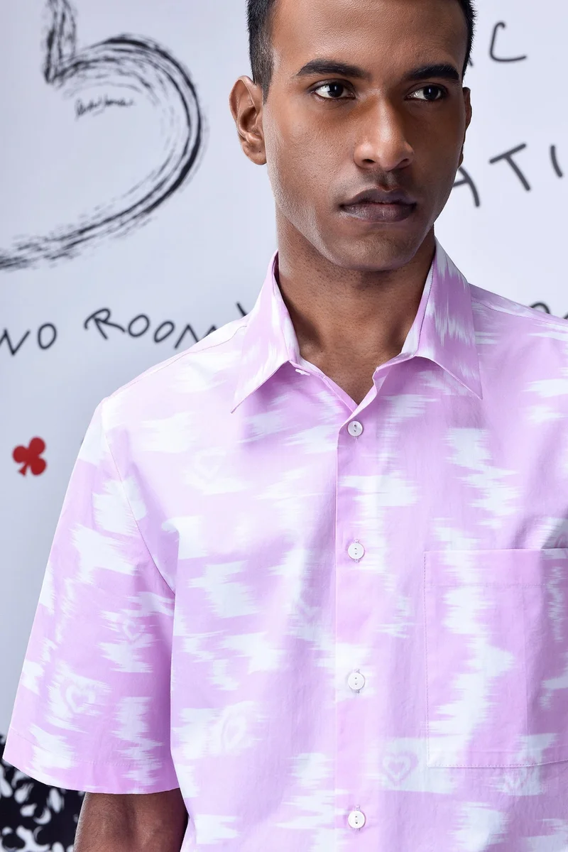 Genes Lecoanet Hemant Ikat Check Print Regular Fit Shirt - Smoothie Pink