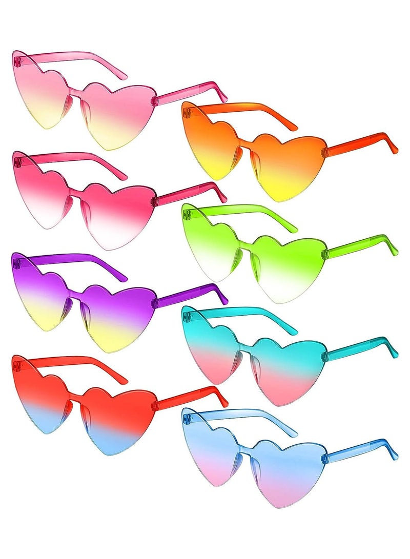 SYOSI 8 Pairs Heart Shape Sunglasses Rimless Heart Sunglasses Colorful Heart Glasses Rimless Glasses Eyewar for Women Party Favor - Image 1