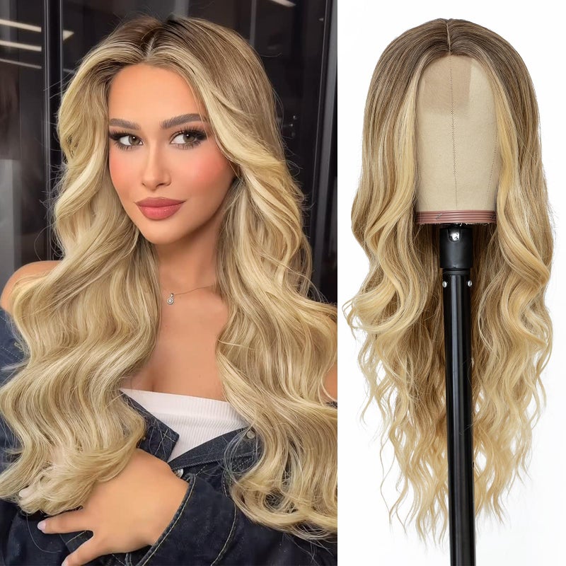 NAYOO Long Blonde Wig for Women 26 Inch Blonde Hair Wigs for Women Natural Looking Ombre Blond Wigs Easy to Put Blonde Wavy wig Heat Resistant Synthetic Wig Halloween Ombre Blonde