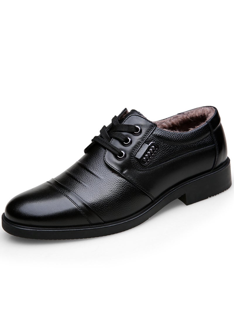 Generic Warmth Business Mens Leather Shoes Cotton Lined Low Cut Casual Footwears Rubber Soled Boots for Autumn And Winter Seasons 0558 cotton lace-up shoes black 