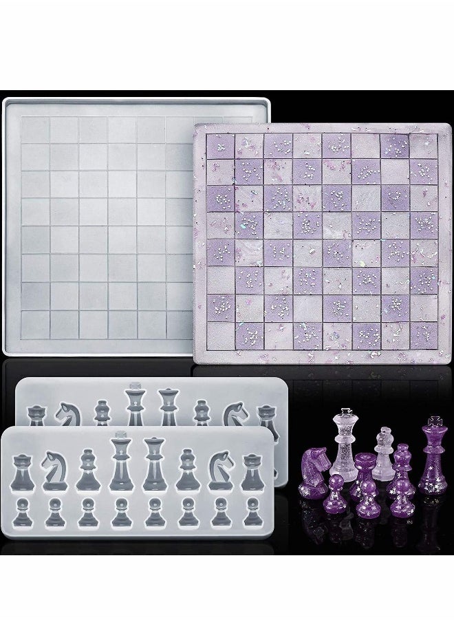 Generic - Chess Silicone Mold Set, Includes Chess Board Epoxy Resin Casting Mould and 2 Pcs 3D Chess Pieces Silicone Resin Molds for DIY Crafts Making, Family Board Games - Image 1