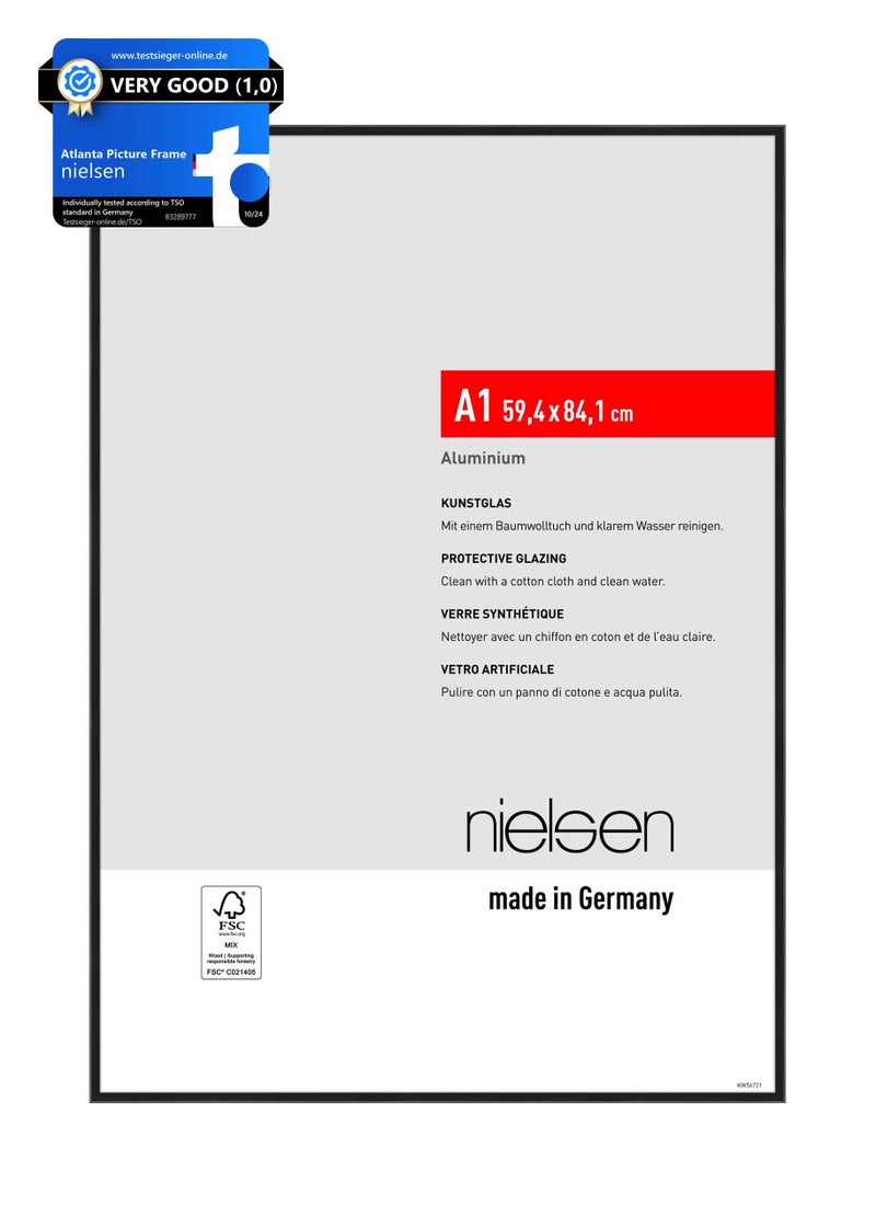 nielsen Atlanta Aluminium Picture Frame Frosted Black A1 594x841cm with Push and Turn Clips