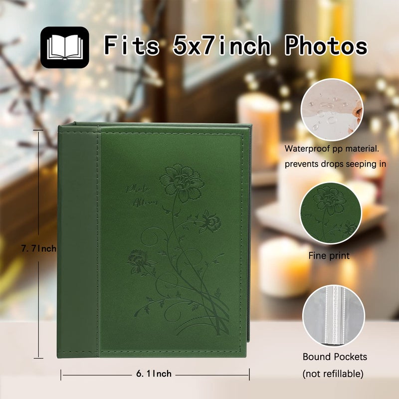 Artmag Artmag Photo Album 5x7 Clear Pages Pockets Leather Cover Slip Slide in Photo Album Book Holds 50 Vertical 5x7 Photos Picture Book for Wedding Family (Dark Green)  - Image 2