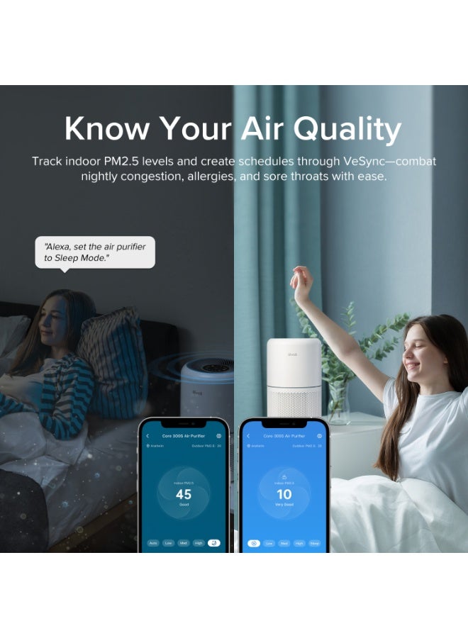 LEVOIT Smart Air Purifier for Home Bedroom, H13 HEPA Air Filter with Real Time Air Quality Sensor, Removes 99.97% Pollen Allergies Dust Odours, Alexa Enabled Air Cleaner with Quiet Auto Mode, Core300S - Image 3