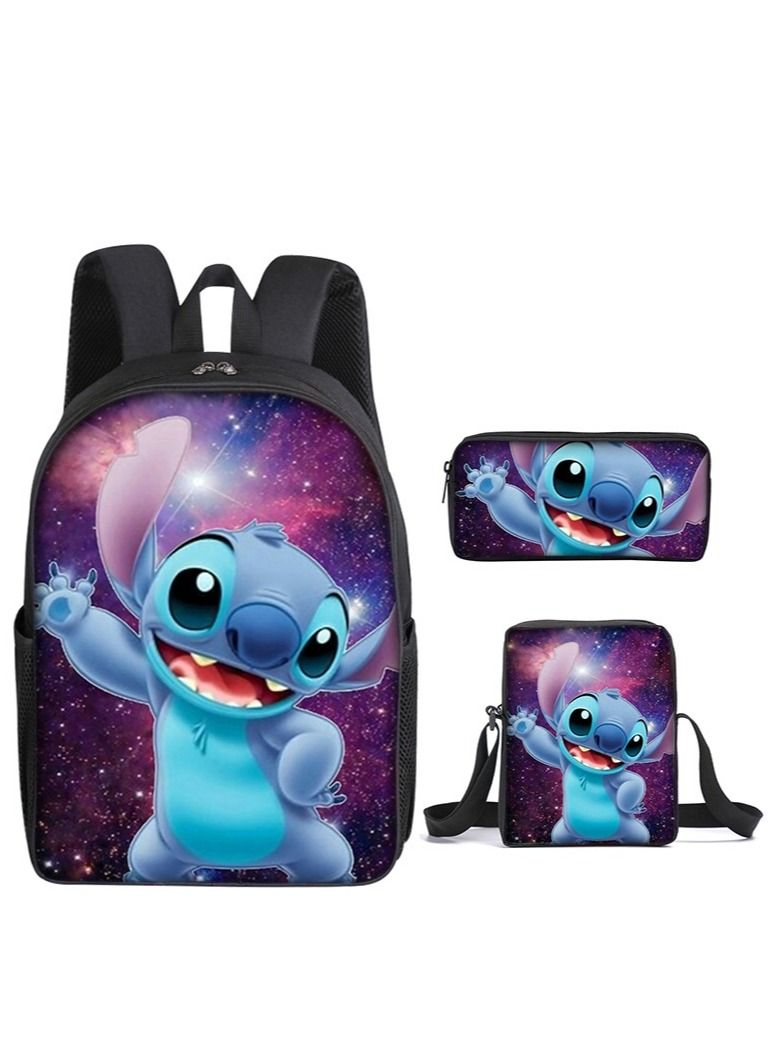 Y&D 3 Piece Stitch 3D Print Insulated Lunch Backpack Set Multicolour