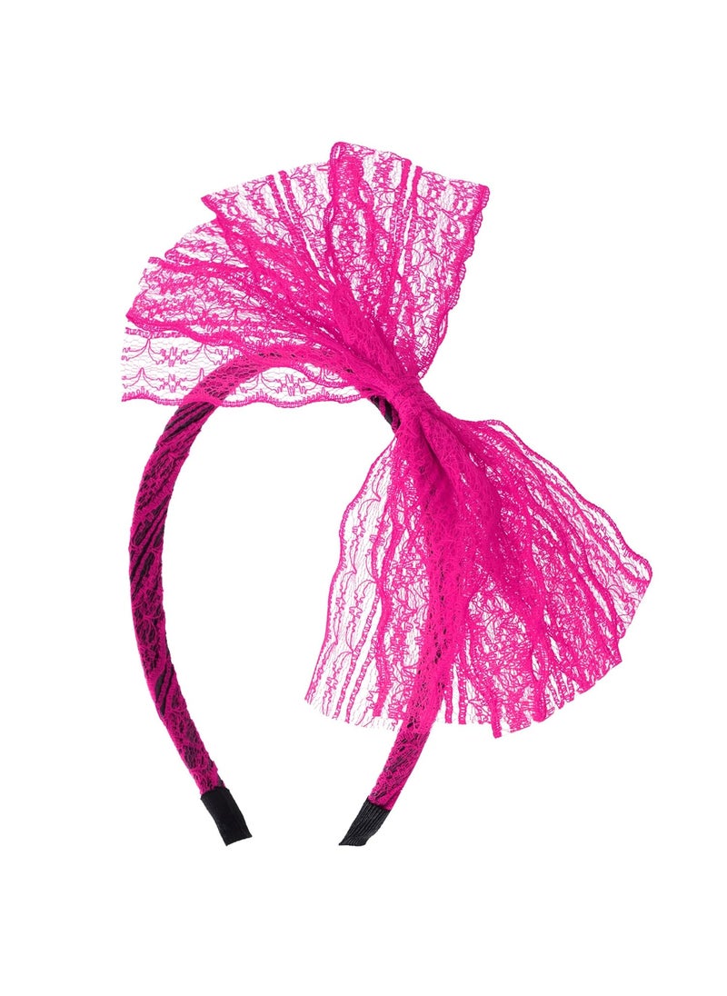 SUMERSHA - SUMERSHA Women Neon Lace Bow Headband 80s Costume Headwear Lace Bow Hair Accessory for 1980s Theme Party Halloween Hair Hoop - Image 1