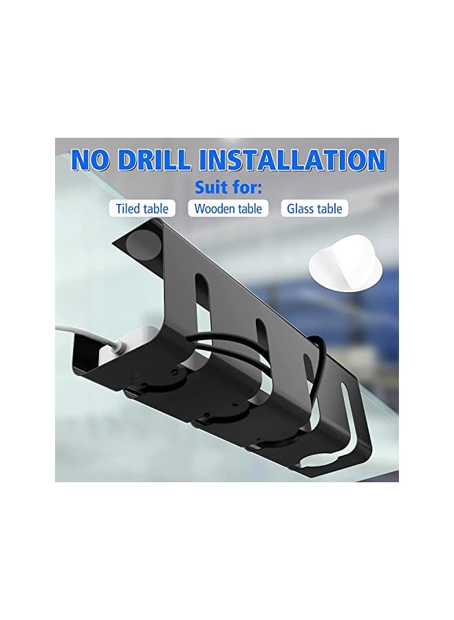 promass Under Desk Cable Management 2 Pack, No-Drill Sturdy Steel Under Desk Storage Tray for Keeping Cable Desk Tidy, Managing Cables Power Strips for Office and Home (Black) - Image 4