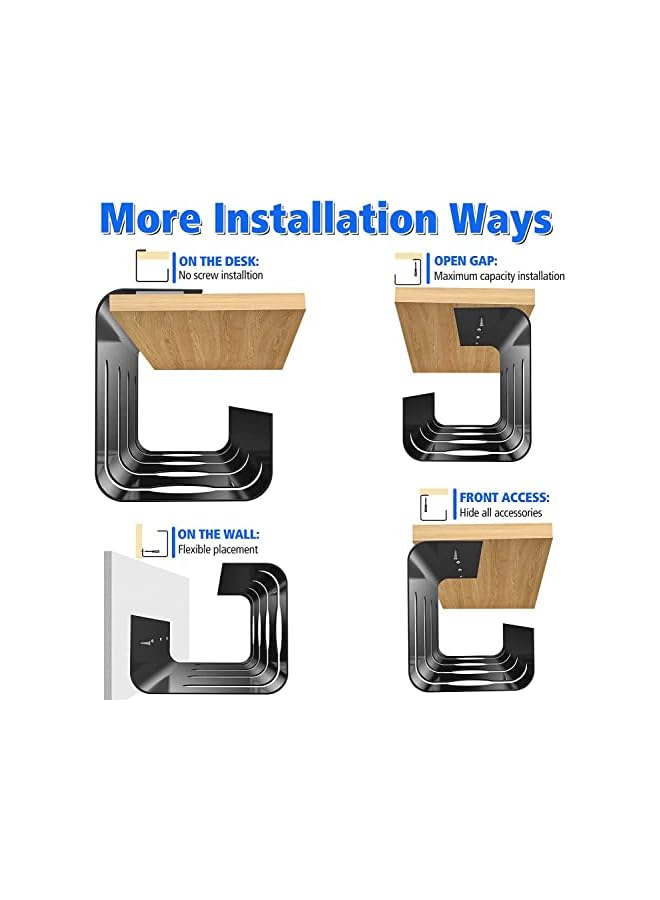 promass Under Desk Cable Management 2 Pack, No-Drill Sturdy Steel Under Desk Storage Tray for Keeping Cable Desk Tidy, Managing Cables Power Strips for Office and Home (Black) - Image 5
