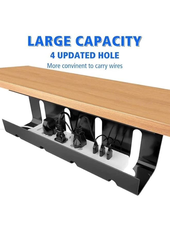 promass Under Desk Cable Management 2 Pack, No-Drill Sturdy Steel Under Desk Storage Tray for Keeping Cable Desk Tidy, Managing Cables Power Strips for Office and Home (Black) - Image 3