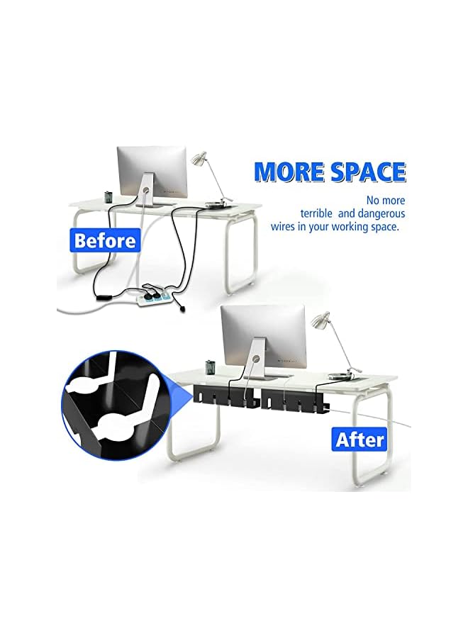 promass Under Desk Cable Management 2 Pack, No-Drill Sturdy Steel Under Desk Storage Tray for Keeping Cable Desk Tidy, Managing Cables Power Strips for Office and Home (Black) - Image 2