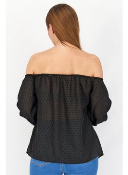 Mohito Women Off Shoulder Neck Long Sleeve Textured Top,  Black  - Image 3