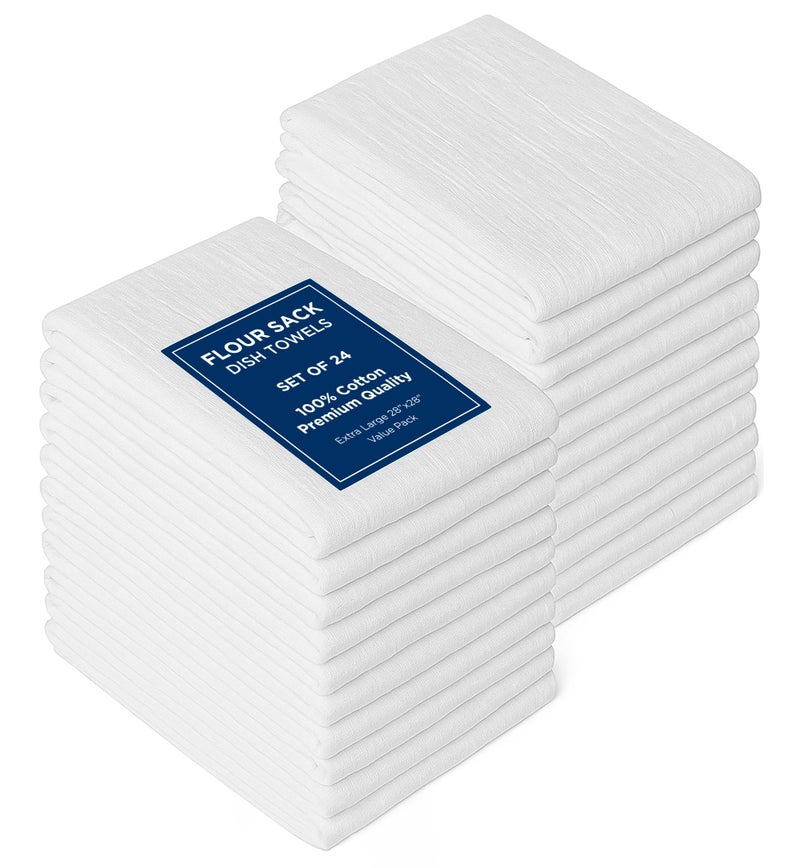ROYALE LINENS Flour Sack Towels â€“ 24 Pack 28x28 Inch White Kitchen Dish Towels â€“ 100% Cotton Tea Towels for Bread Proofing, Cheese Straining, Baking, Cleaning, Drying, Embroidery, Multipurpose Use - Image 1