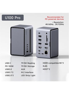 Hagibis Hagibis USB C Docking Station with Dual HDMI-compatible M.2 SSD Enclosure Ethernet 100W PD USB Hub SD/TF for Laptop Macbook Pro (U100 PRO)  - Image 1