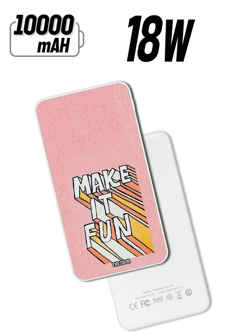 Theodor 10,000 mAh Super Fast Charging Ultra Compact Power Bank with Quick Charge & Power Delivery, Portable Charger For iPhone and Android Make it Fun - Image 1