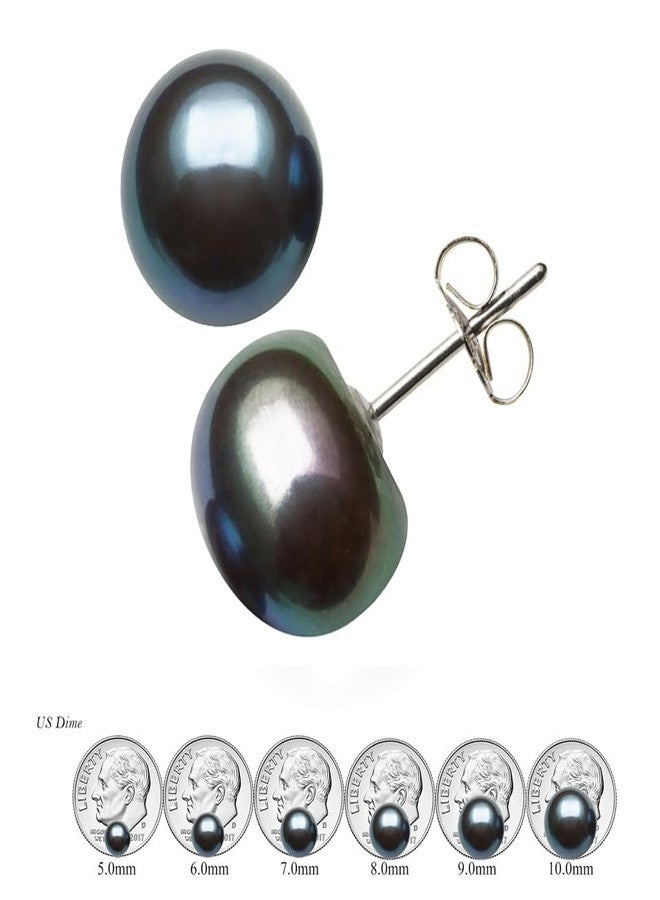 Belacqua Sterling Silver AAA Quality Black Freshwater Cultured Button Pearl Stud Earrings for Women, Size - 8.0-9.0mm, Real Pearl Jewelry for Women, Gift Box Included, Jewelry for Her - Image 3