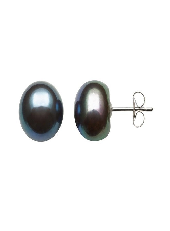 Belacqua Sterling Silver AAA Quality Black Freshwater Cultured Button Pearl Stud Earrings for Women, Size - 8.0-9.0mm, Real Pearl Jewelry for Women, Gift Box Included, Jewelry for Her - Image 1