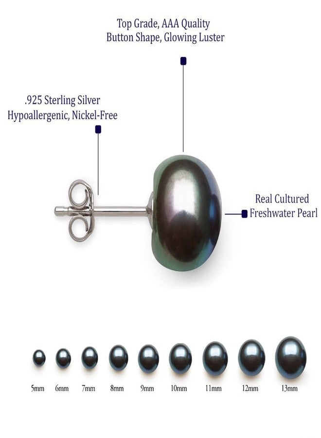 Belacqua Sterling Silver AAA Quality Black Freshwater Cultured Button Pearl Stud Earrings for Women, Size - 8.0-9.0mm, Real Pearl Jewelry for Women, Gift Box Included, Jewelry for Her - Image 4
