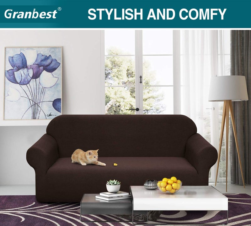 Granbest Premium Water Repellent Sofa Cover High Stretch Couch Slipcover Super Soft Fabric Couch Cover (Chocolate, Large) - Image 2