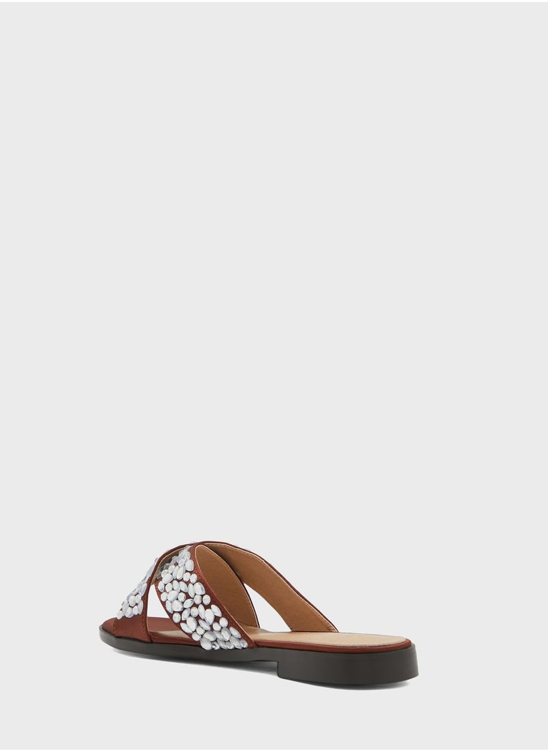 Khizana - Jewel Encrusted Crossover Flat Sandals - Image 1