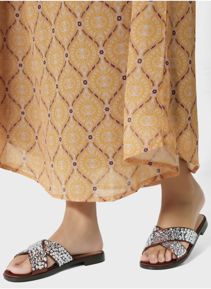 Khizana - Jewel Encrusted Crossover Flat Sandals - Image 1