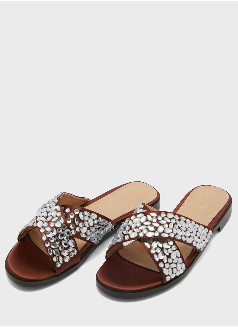 Khizana - Jewel Encrusted Crossover Flat Sandals - Image 1