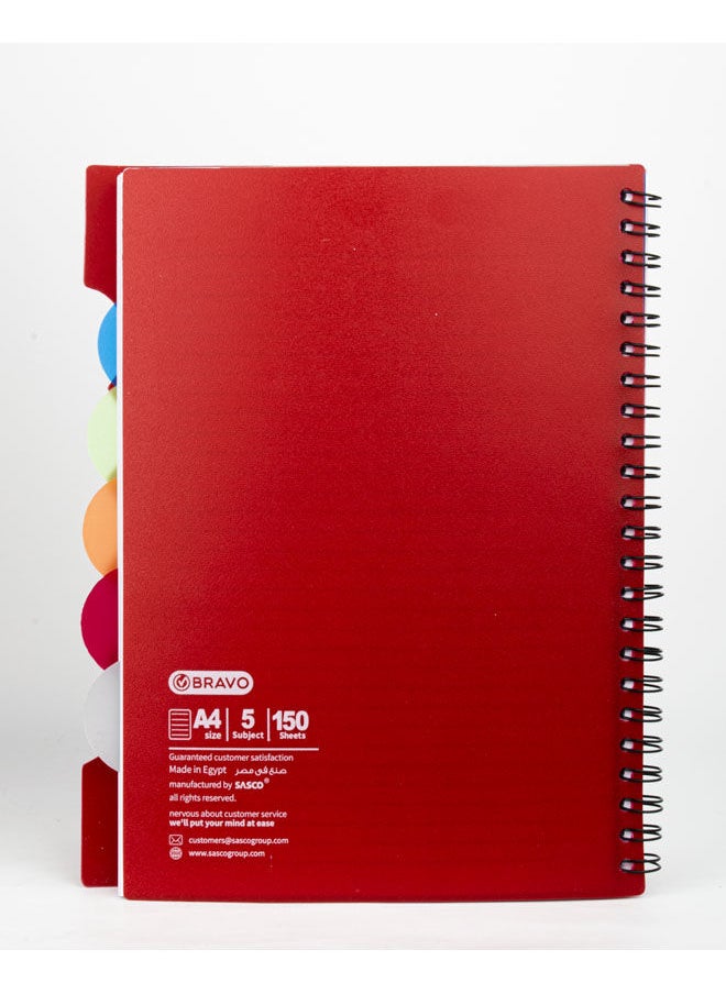 Bravo Elegant Spiral Notebook - 150 Sheets - A4 Size - Red