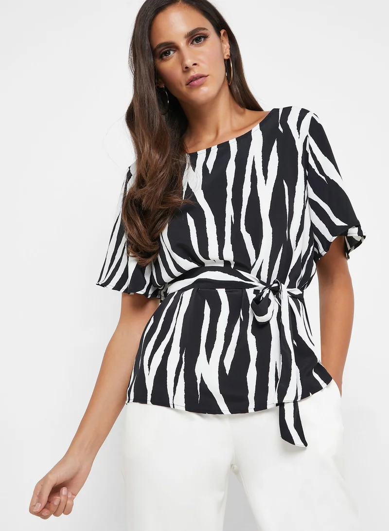 Jacqueline de Yong Front Tie Zebra Print Top