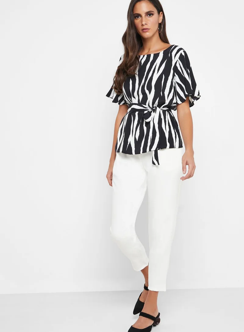 Jacqueline de Yong Front Tie Zebra Print Top