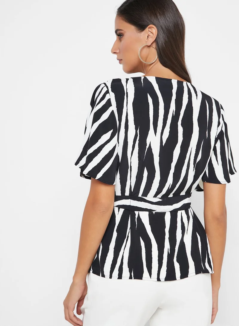 Jacqueline de Yong Front Tie Zebra Print Top