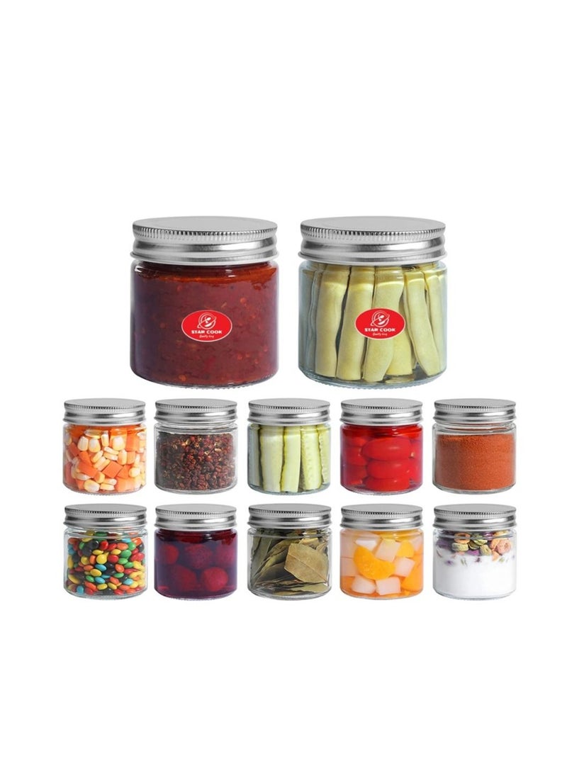 Star Cook Glass Jars With Airtight Metal Regular Lids 250ml Sealed Clear Glass Canning Jars With Wide Mouth For Spices Honey Jam Jelly Ideal For Wedding Favors Baby Shower Favors Set Of 12