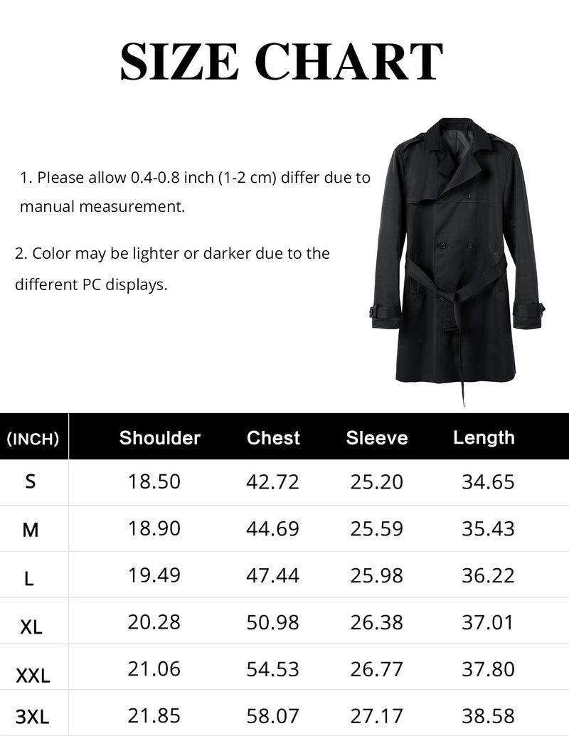 Gafeng Men's Trench Coat Slim fit Double Breasted Belted Windbreaker Lapel Long Jacket Casual Windproof Overcoat XX-Large - Image 5