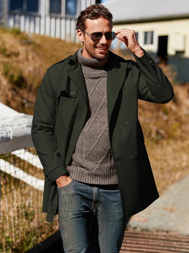 Gafeng Men's Trench Coat Slim fit Double Breasted Belted Windbreaker Lapel Long Jacket Casual Windproof Overcoat XX-Large - Image 2